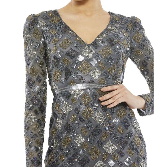 MAC DUGGAL Dress Size 14 Evening Gown Sequin Midi Gray NEW NWOT Geometric - Picture 6 of 6